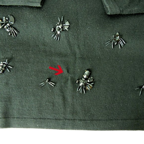 Escada black V-neck jewel embellished Virgin Wool sweater top size M made Italy - Picture 13 of 13